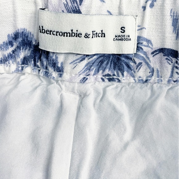 Abercrombie & Fitch Women’s Pants Small Blue White Floral Linen Blend Wide Leg - Picture 4 of 13